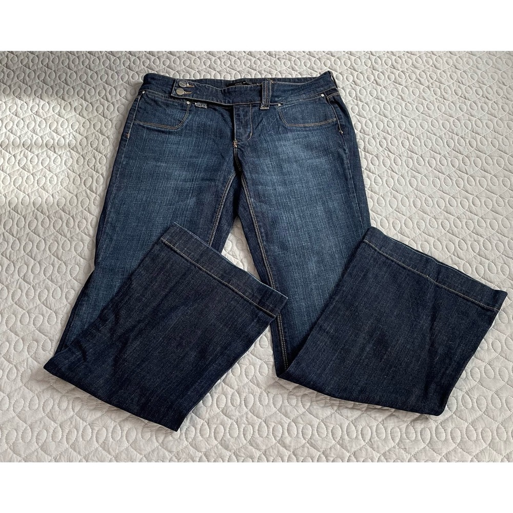 Women’s White House Black Market Noir Wide Leg Flare Denim Jeans Dark Wash 8